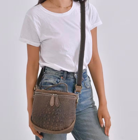 Italy Retro Crocodile Embossed Genuine Leather Handbag