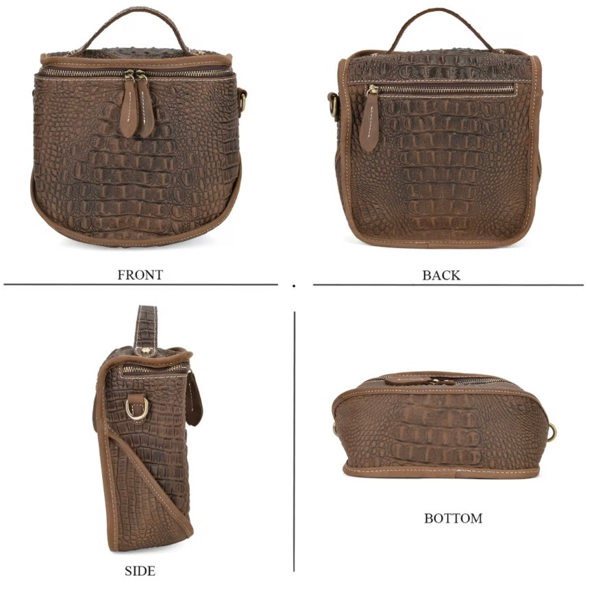 Italy Retro Crocodile Embossed Genuine Leather Handbag