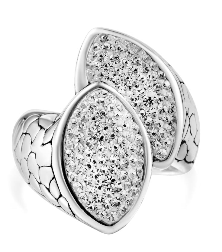925 Sterling Silver & Austrian Chrystal Bypass Ring