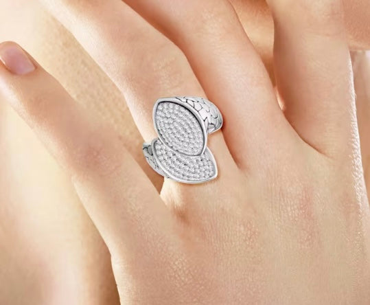 925 Sterling Silver & Austrian Chrystal Bypass Ring