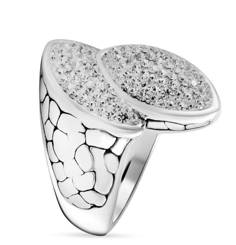 925 Sterling Silver & Austrian Chrystal Bypass Ring