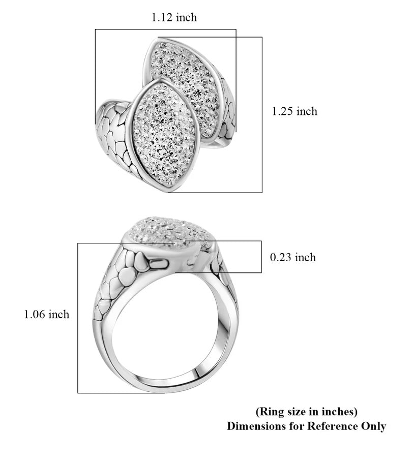 925 Sterling Silver & Austrian Chrystal Bypass Ring