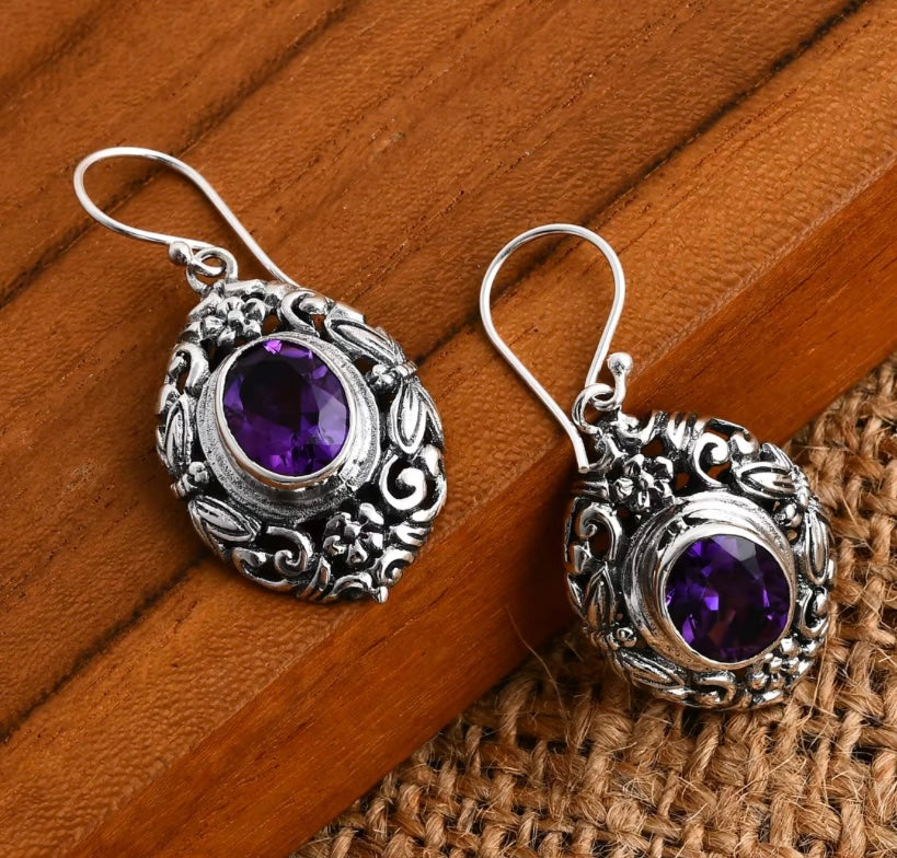 Moroccan Rose Amethyst Earrings 925 Sterling Silver