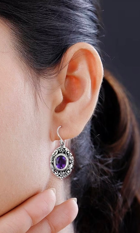 Moroccan Rose Amethyst Earrings 925 Sterling Silver