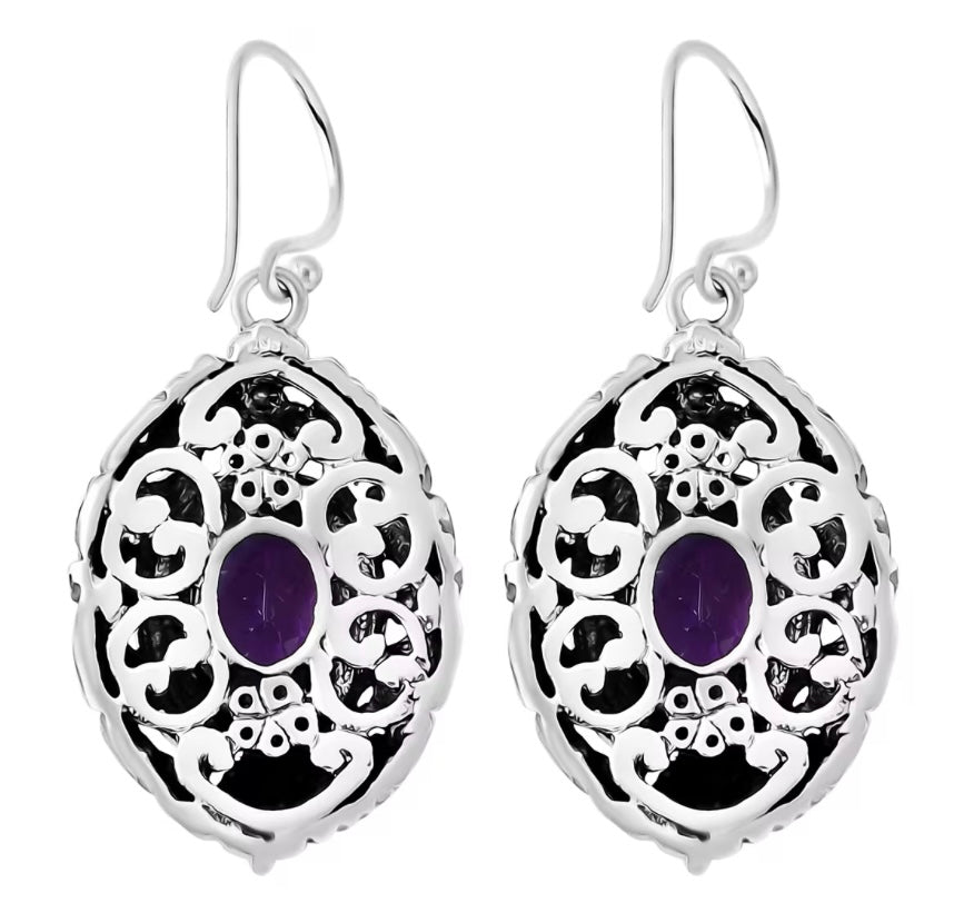 Moroccan Rose Amethyst Earrings 925 Sterling Silver