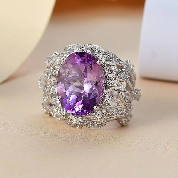 Moroccan Rose Amethyst & White Zircon Ring