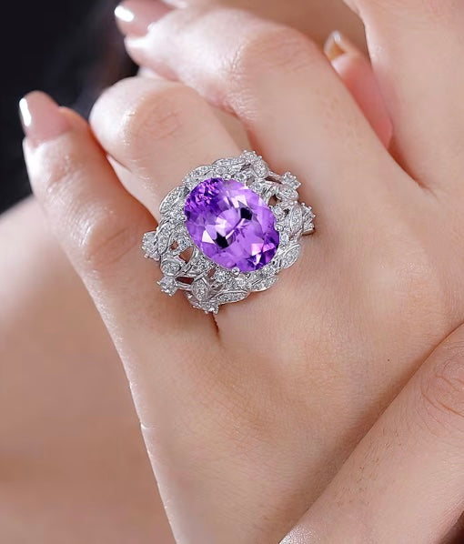 Moroccan Rose Amethyst & White Zircon Ring