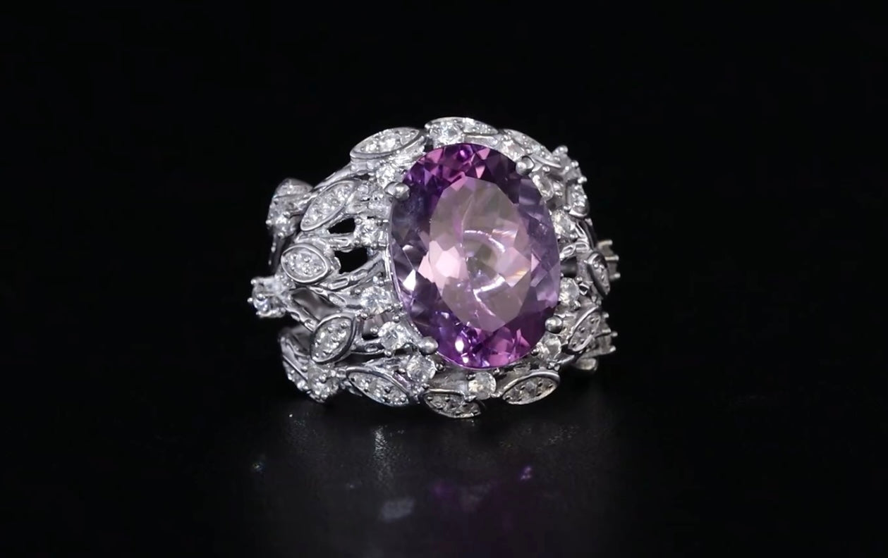 Moroccan Rose Amethyst & White Zircon Ring