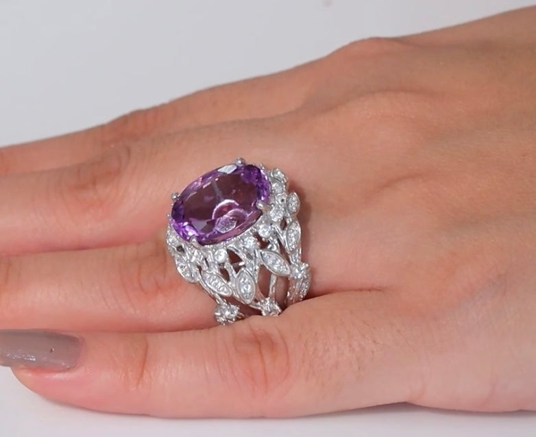 Moroccan Rose Amethyst & White Zircon Ring