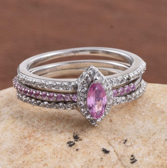 Pink Sapphire Engagement & Wedding Ring Set