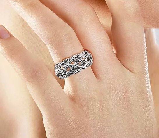 Bali Legacy Tulang Naga Braided Ring in Sterling Silver (Size 7.0) 9.35 Grams