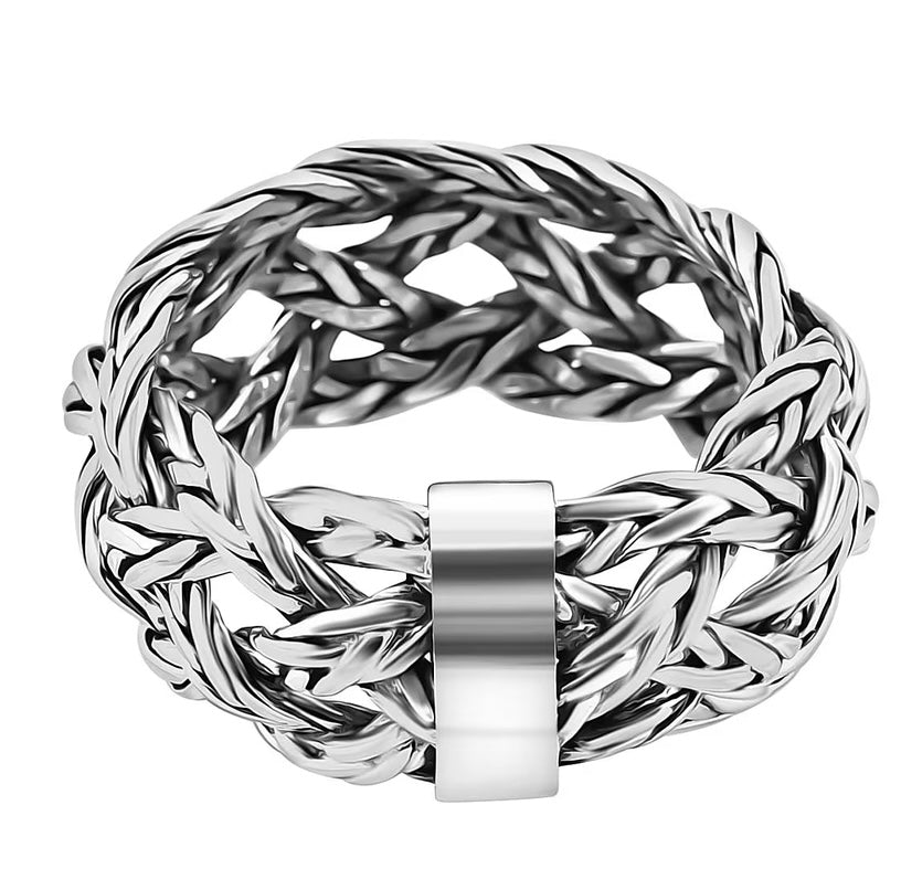 Bali Legacy Tulang Naga Braided Ring in Sterling Silver (Size 7.0) 9.35 Grams