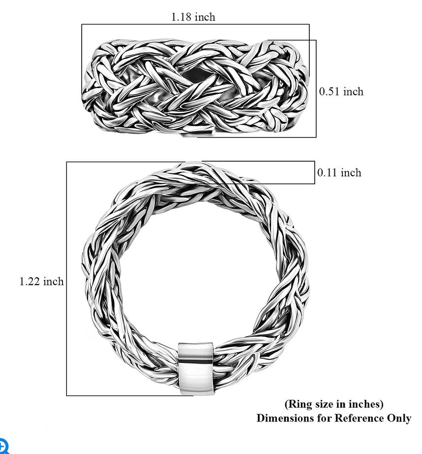 Bali Legacy Tulang Naga Braided Ring in Sterling Silver (Size 7.0) 9.35 Grams