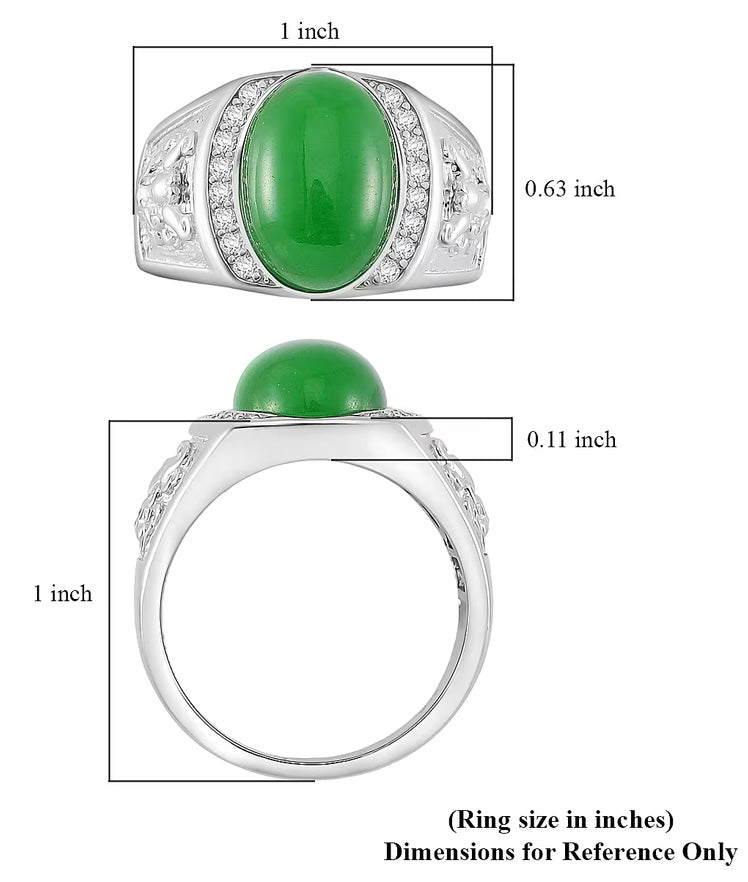 Green Jade Men's Ring Rhodium Over Sterling Silver