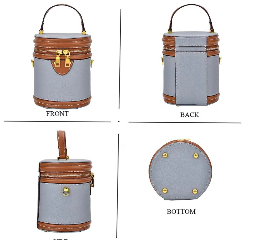 Genuine Leather Cylinder Handbag Crossbody Bag