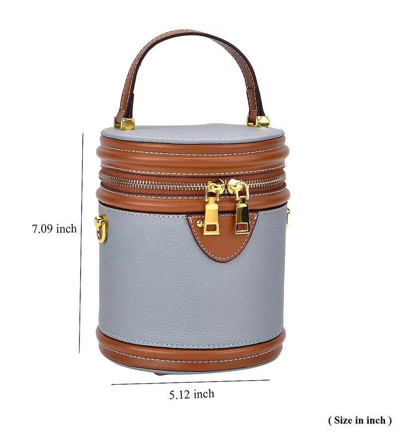 Genuine Leather Cylinder Handbag Crossbody Bag
