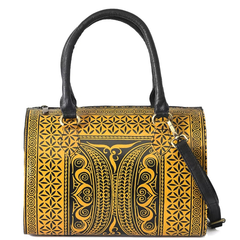 Yellow & Black Hand Painted Leather Handbag