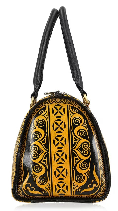 Yellow & Black Hand Painted Leather Handbag