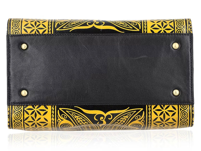 Yellow & Black Hand Painted Leather Handbag