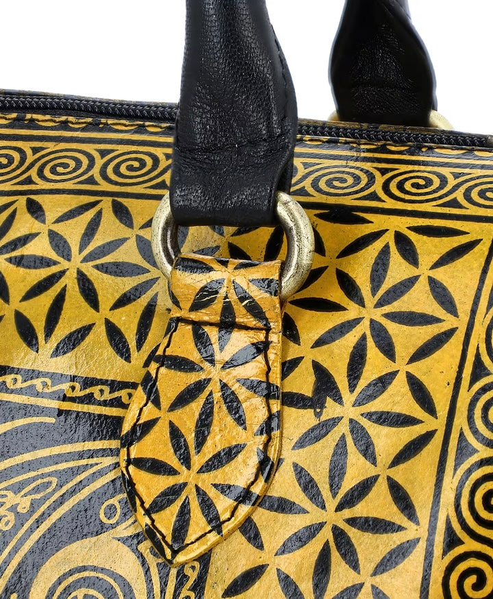Yellow & Black Hand Painted Leather Handbag
