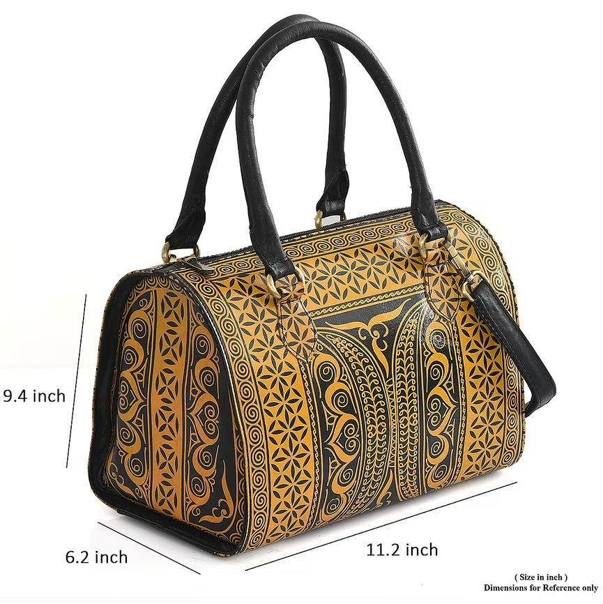 Yellow & Black Hand Painted Leather Handbag