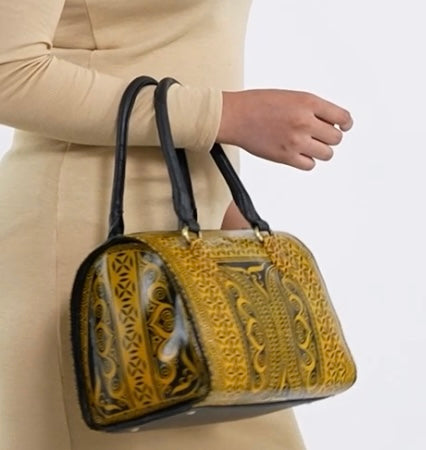 Yellow & Black Hand Painted Leather Handbag