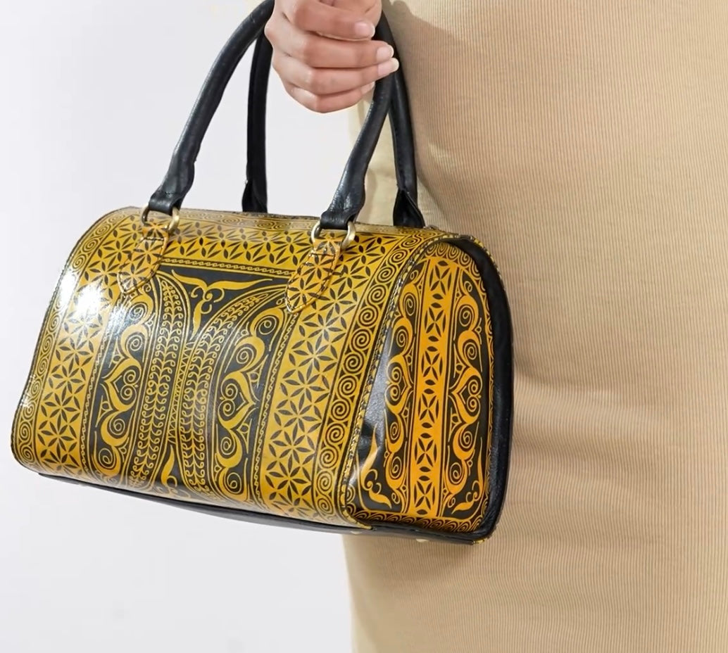 Yellow & Black Hand Painted Leather Handbag