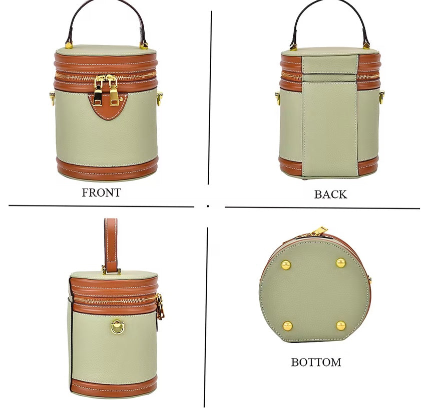 Genuine Leather Cylinder Handbag Crossbody Bag