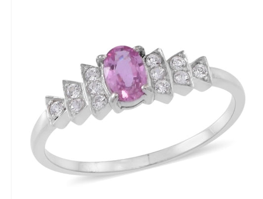 Madagascar Pink Sapphire & White Zircon Ring