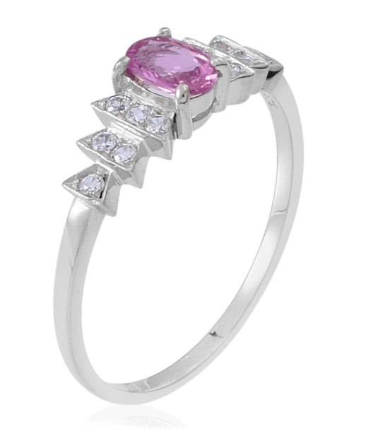 Madagascar Pink Sapphire & White Zircon Ring