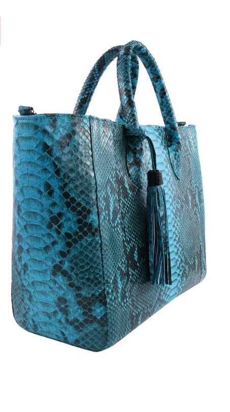 Grand Pelle Collection Blue Python Handbag / Tote Bag