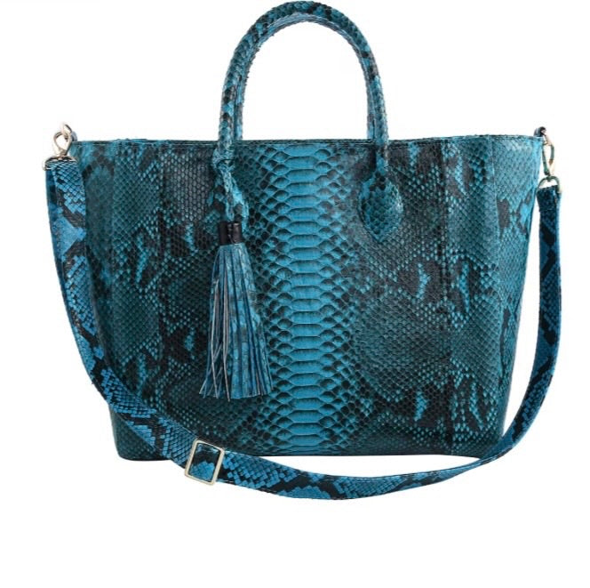 Grand Pelle Collection Blue Python Handbag / Tote Bag