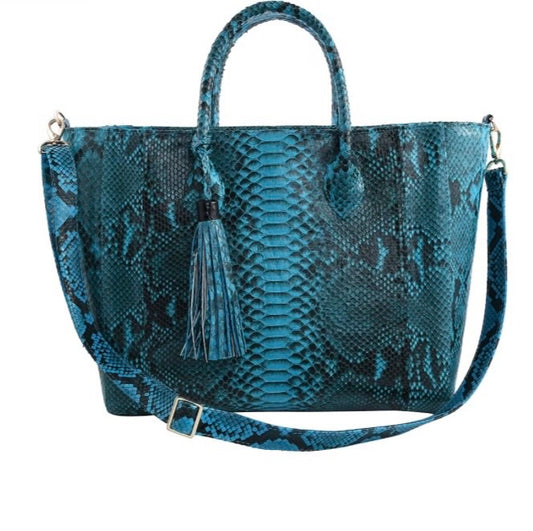 Grand Pelle Collection Blue Python Handbag / Tote Bag
