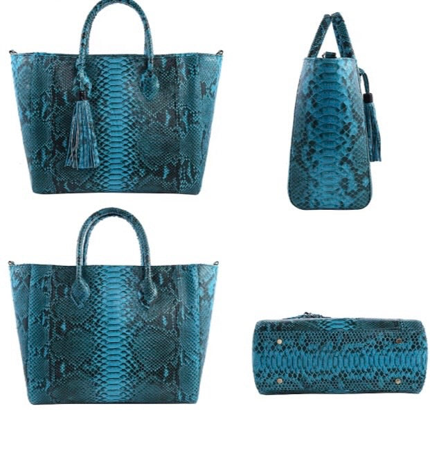 Grand Pelle Collection Blue Python Handbag / Tote Bag