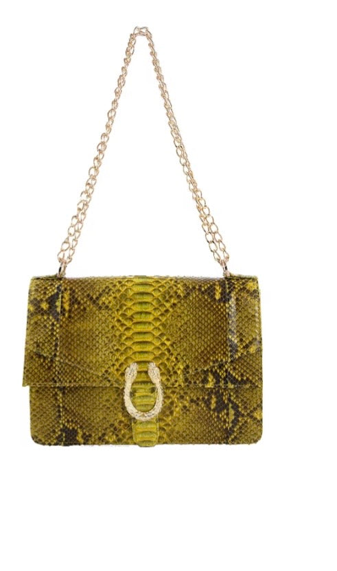 Grand Pelle Collection Genuine Python Yellow Shoulder Bag