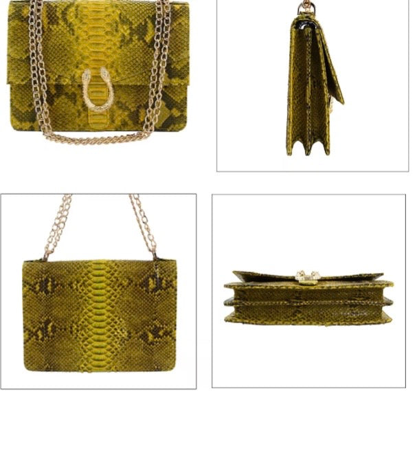 Grand Pelle Collection Genuine Python Yellow Shoulder Bag