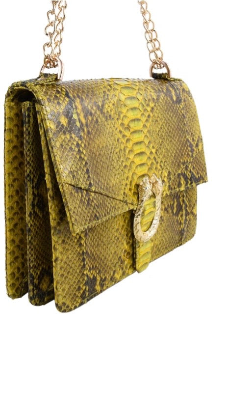 Grand Pelle Collection Genuine Python Yellow Shoulder Bag