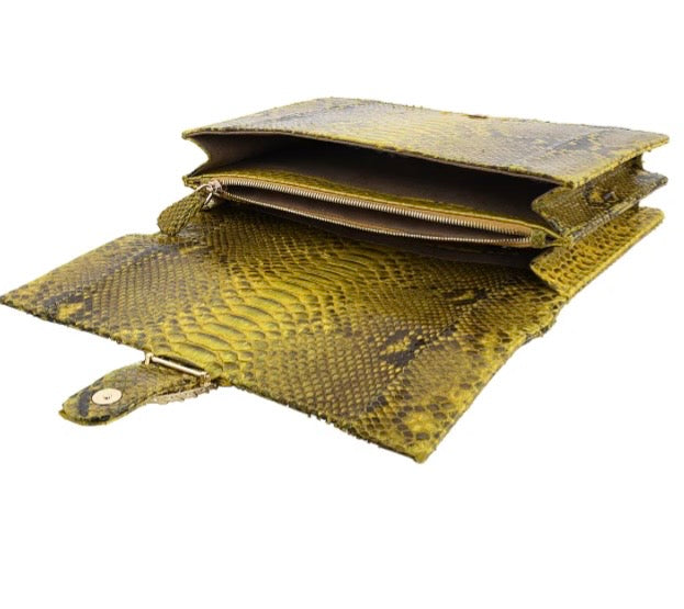 Grand Pelle Collection Genuine Python Yellow Shoulder Bag