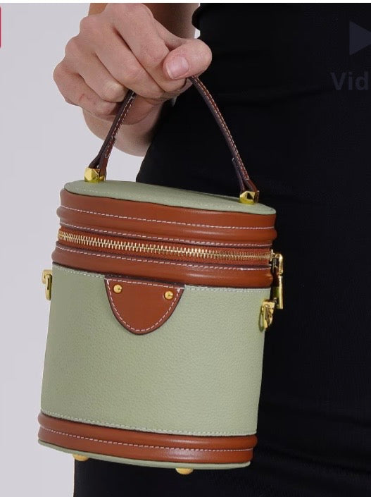 Genuine Leather Cylinder Handbag Crossbody Bag