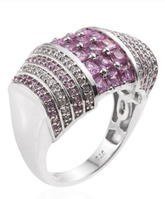 Pink Sapphire & White Zircon Ring