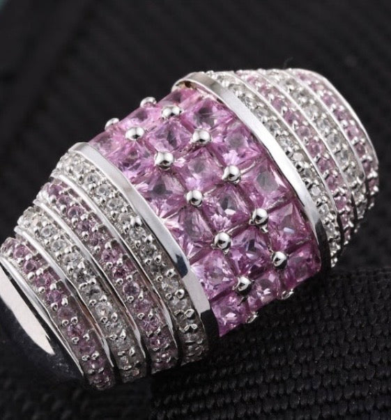 Pink Sapphire & White Zircon Ring