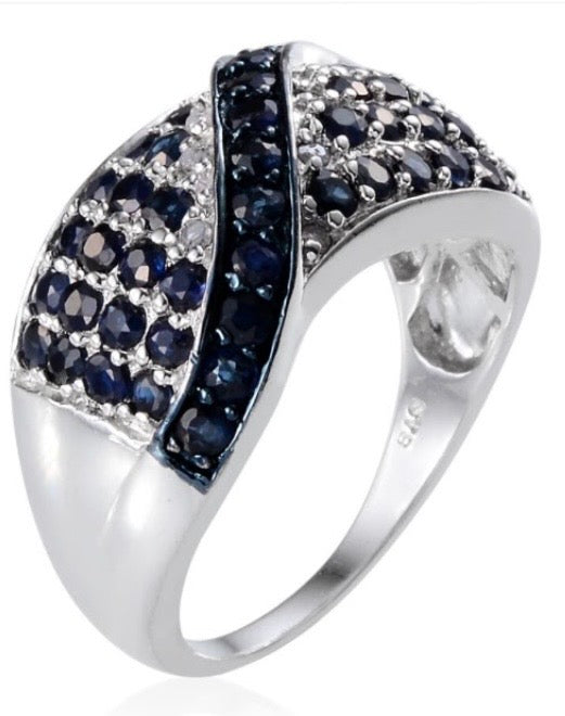Kanchanaburi Blue Sapphire & Diamond Band Ring