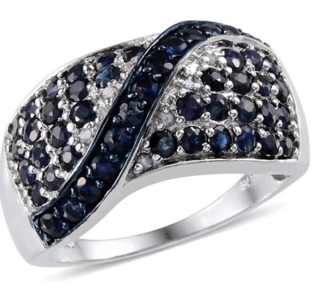 Kanchanaburi Blue Sapphire & Diamond Band Ring