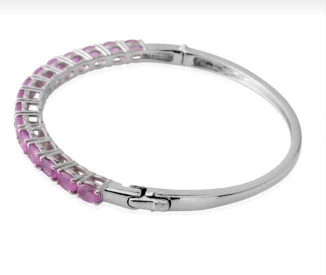 Pink Sapphire Bangle Bracelet Platinum Over 925 Sterling Silver