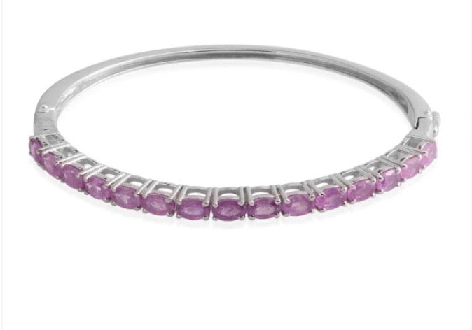 Pink Sapphire Bangle Bracelet Platinum Over 925 Sterling Silver