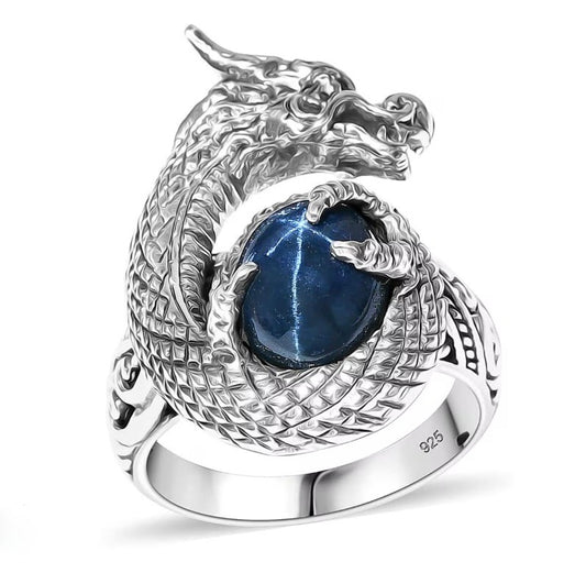 Artisan Crafted Blue Star Sapphire Dragon Ring
