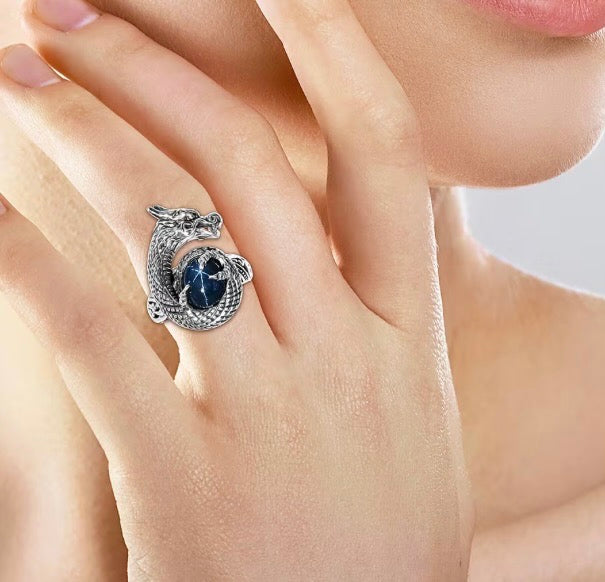 Artisan Crafted Blue Star Sapphire Dragon Ring