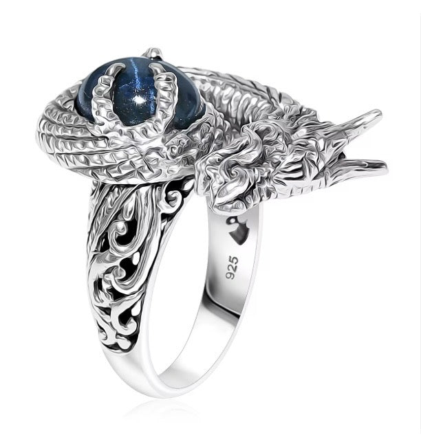 Artisan Crafted Blue Star Sapphire Dragon Ring