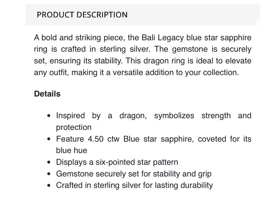 Artisan Crafted Blue Star Sapphire Dragon Ring