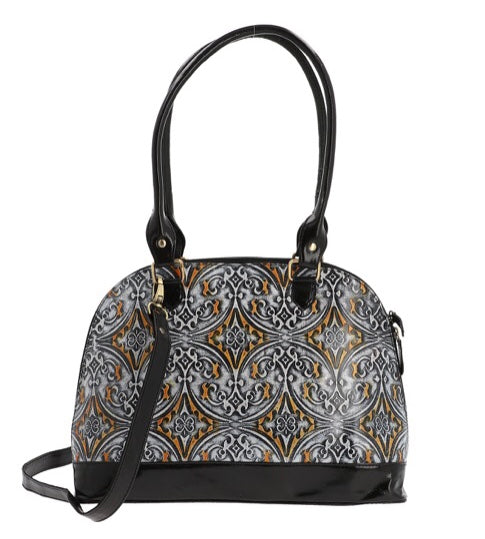 Vivid By Sukriti Damask Pattern Embossed Genuine Leather Shoulder Bag
